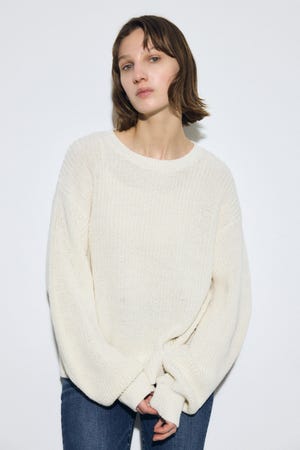 畔編みリラックスニットトップス