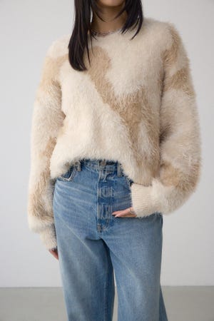 ニュアンスカウ柄Vネックニットトップス