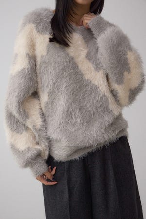 ニュアンスカウ柄Vネックニットトップス