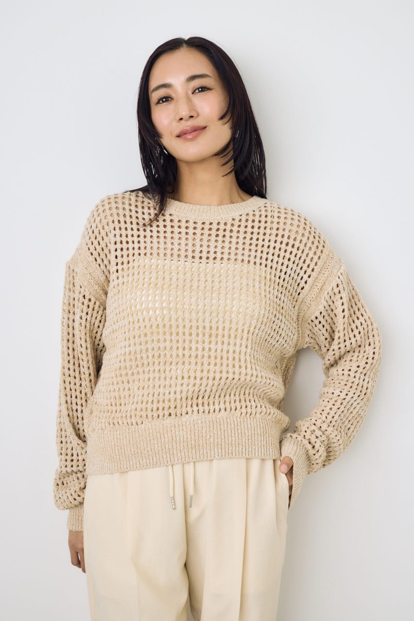 クロップドメッシュニット BEG S