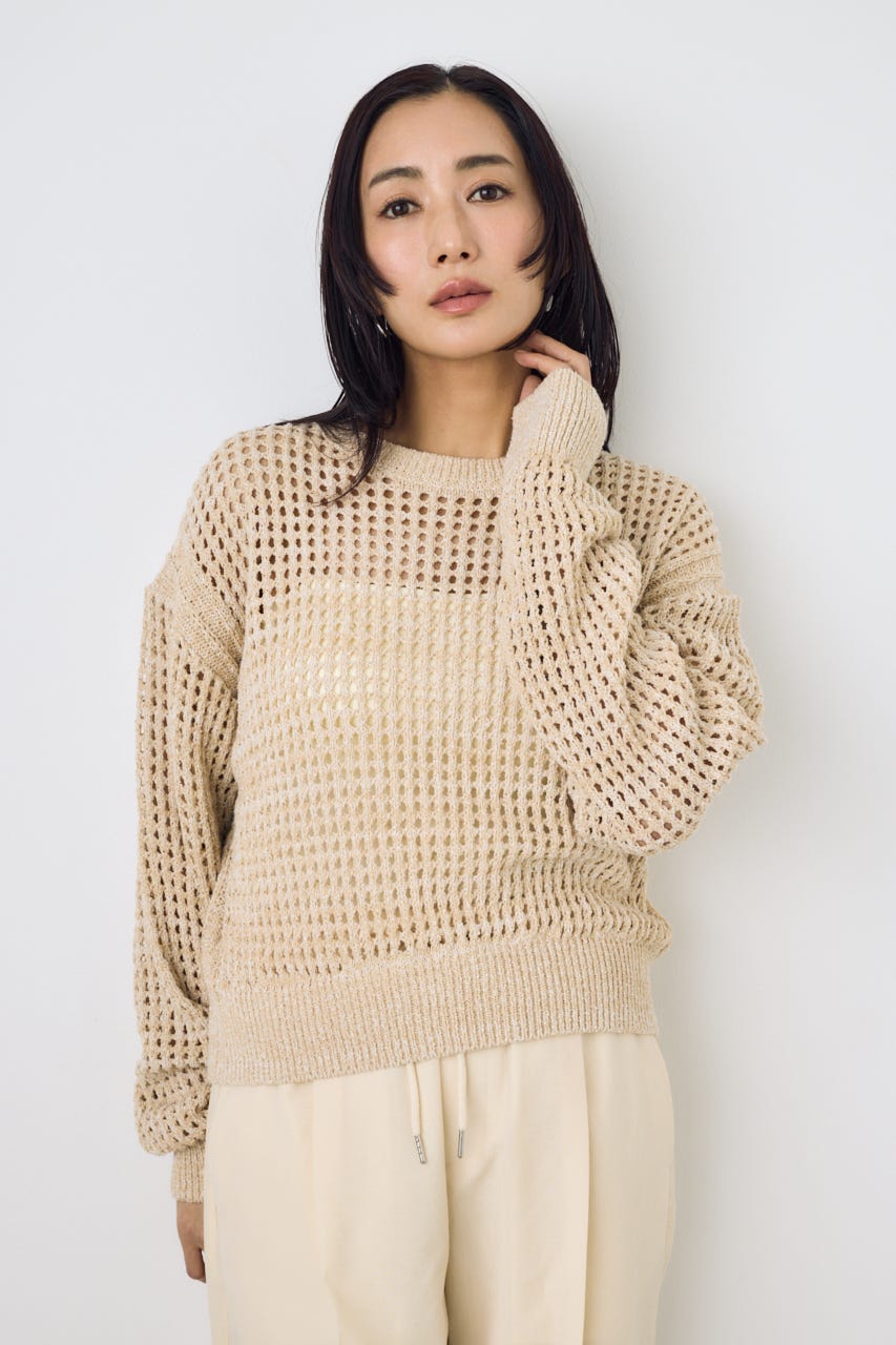 クロップドメッシュニット BEG S