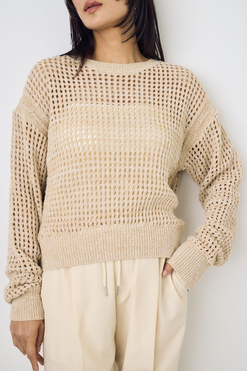 クロップドメッシュニット BEG S