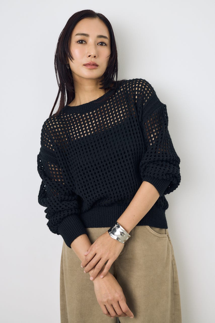 クロップドメッシュニット BLK M