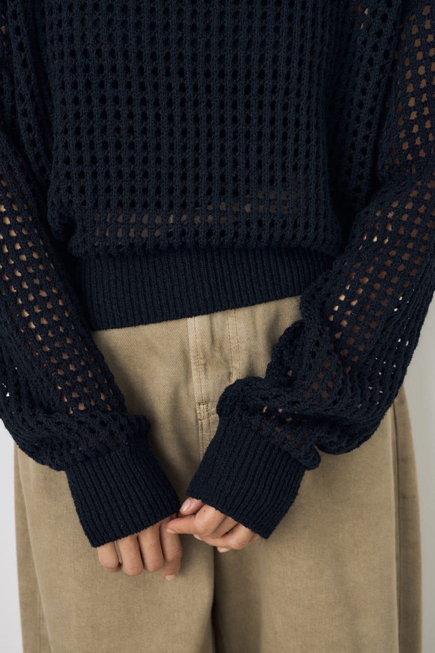 クロップドメッシュニット BLK M
