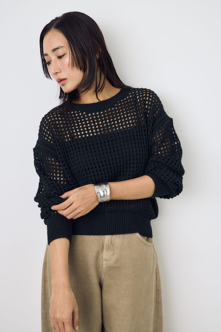 クロップドメッシュニット BLK M