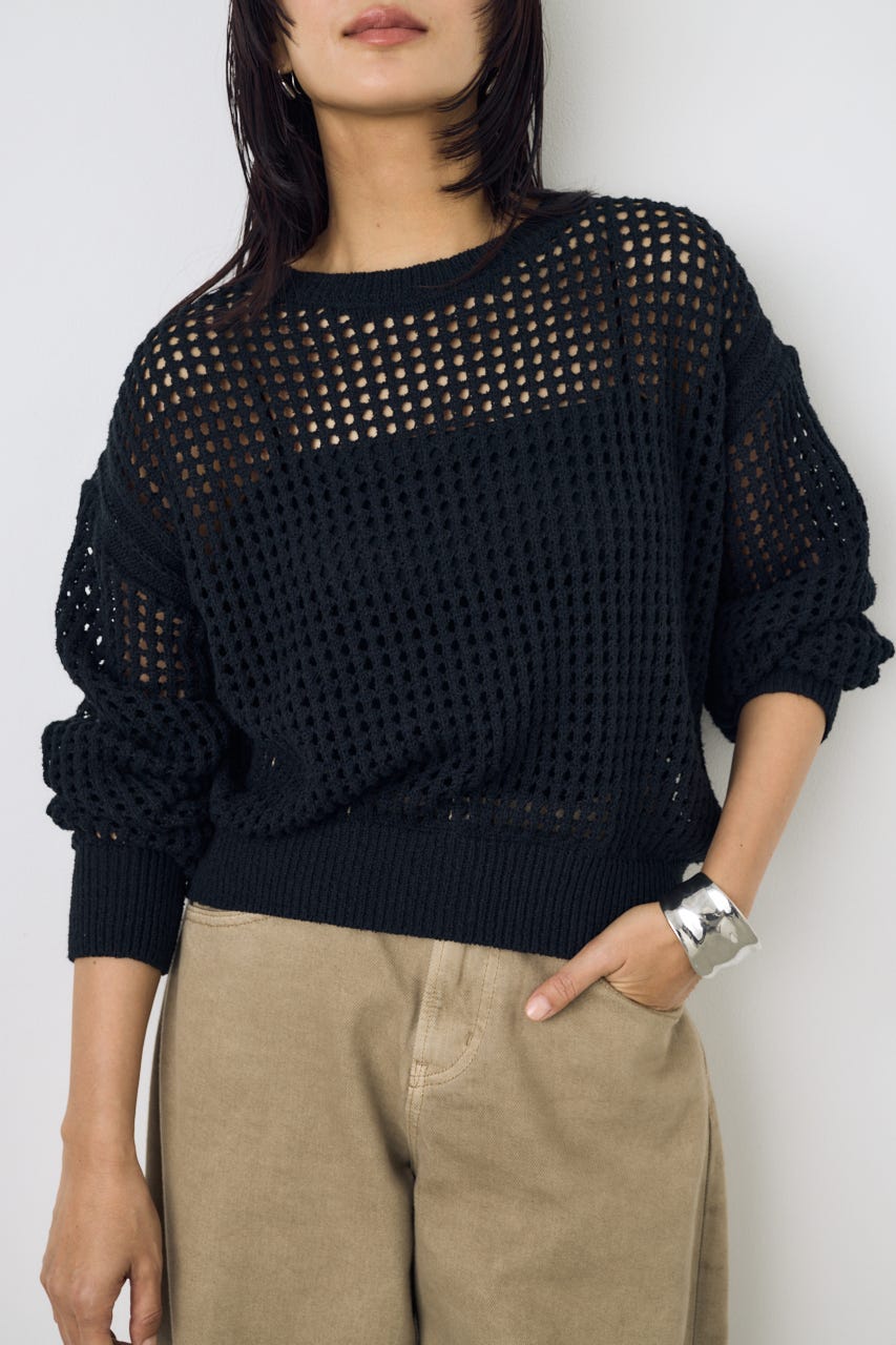 クロップドメッシュニット BLK M