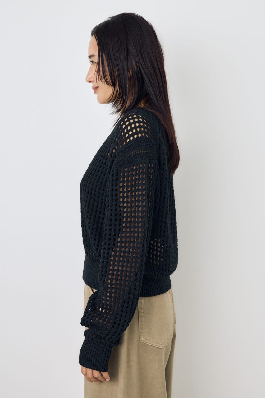 クロップドメッシュニット BLK M
