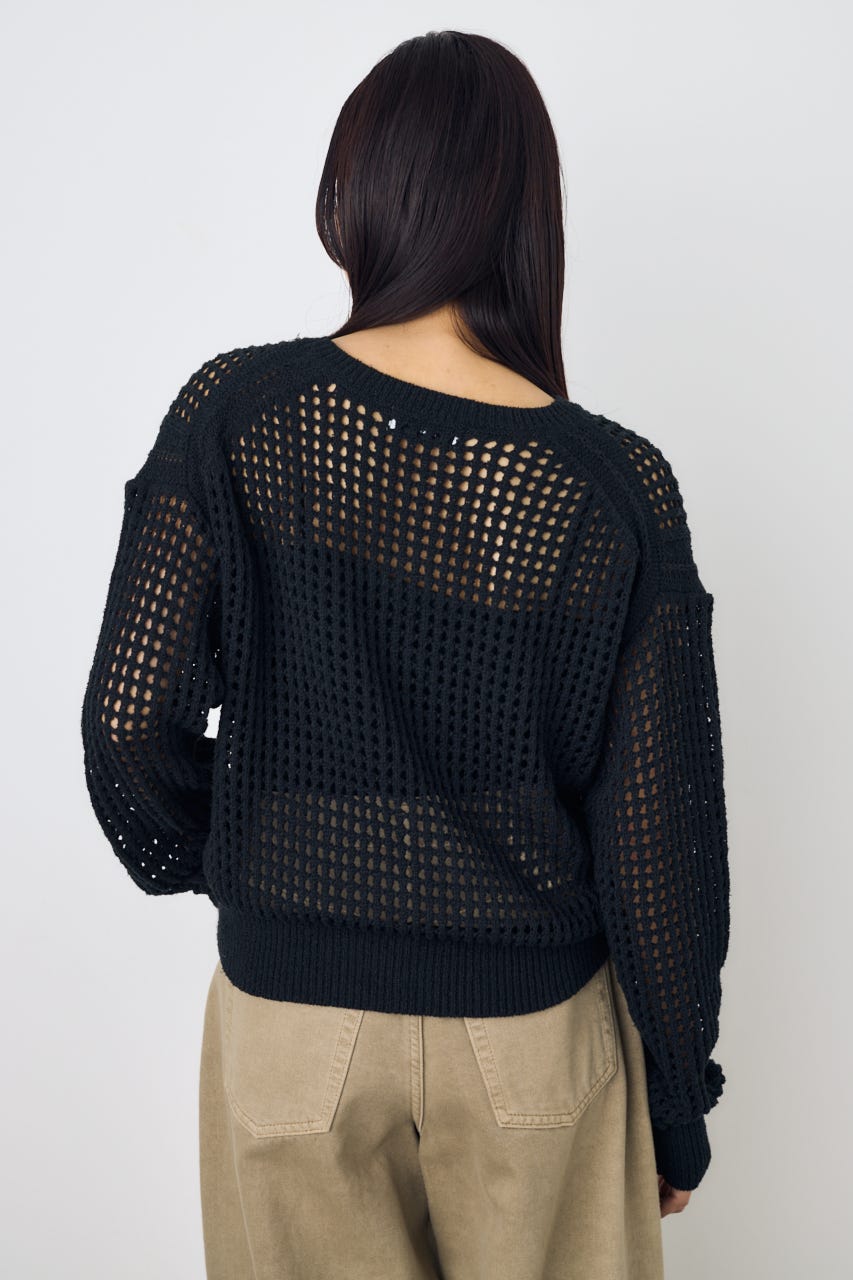 クロップドメッシュニット BLK M