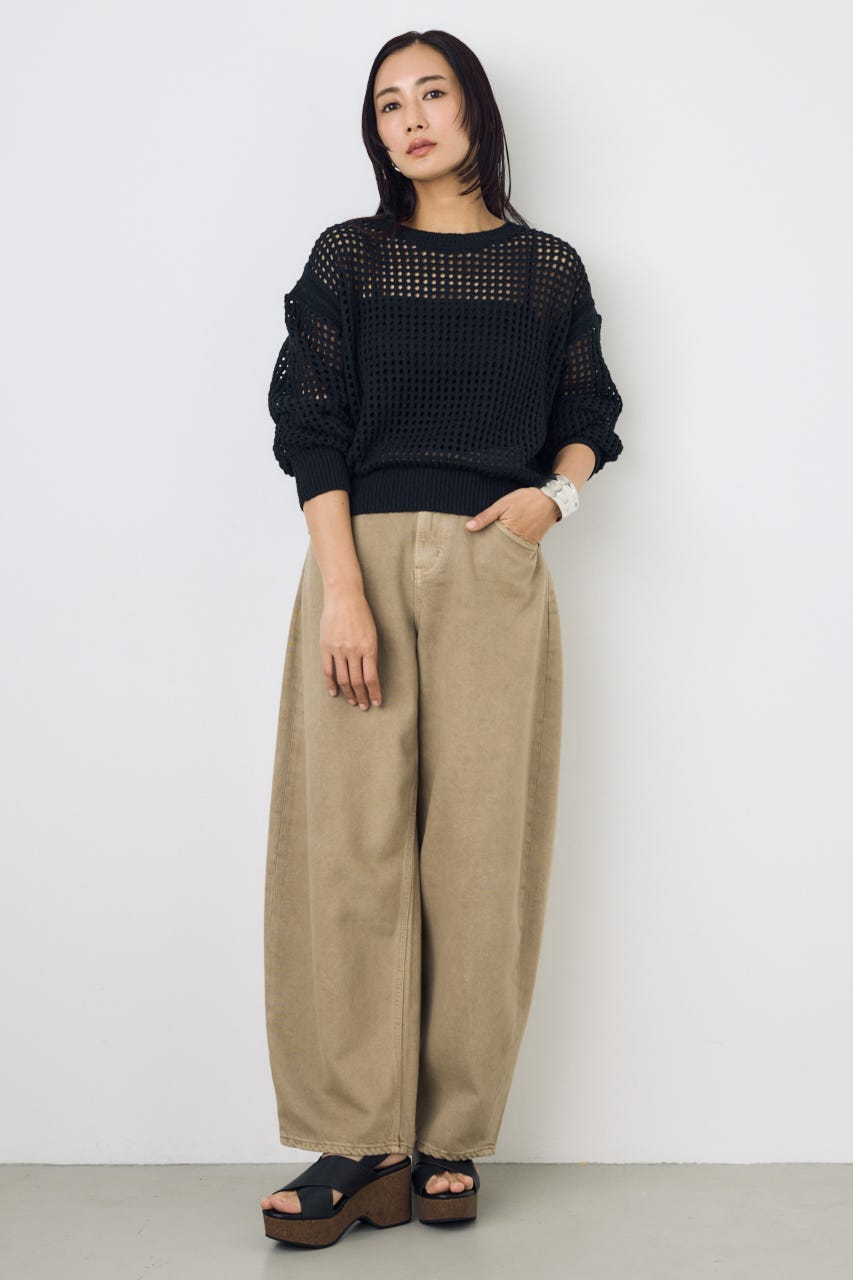 クロップドメッシュニット BLK M