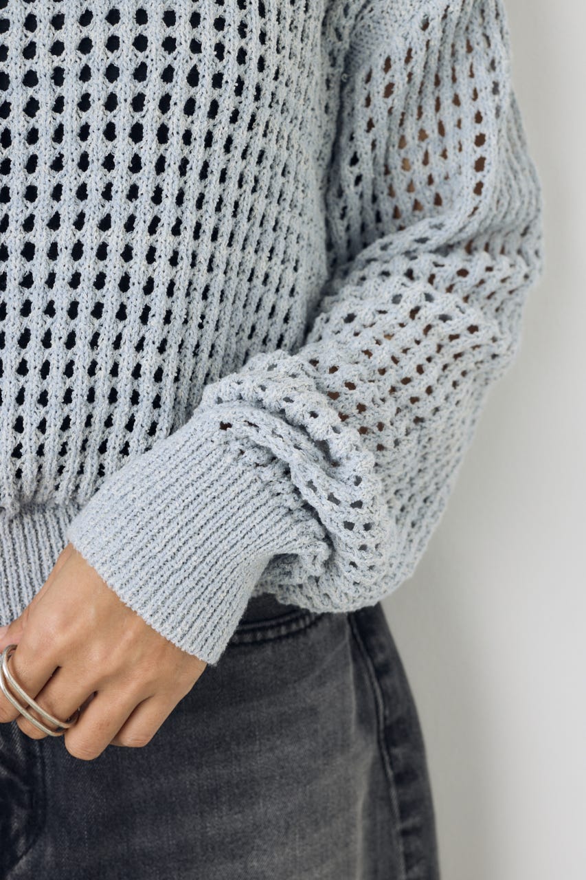 クロップドメッシュニット L/BLU M