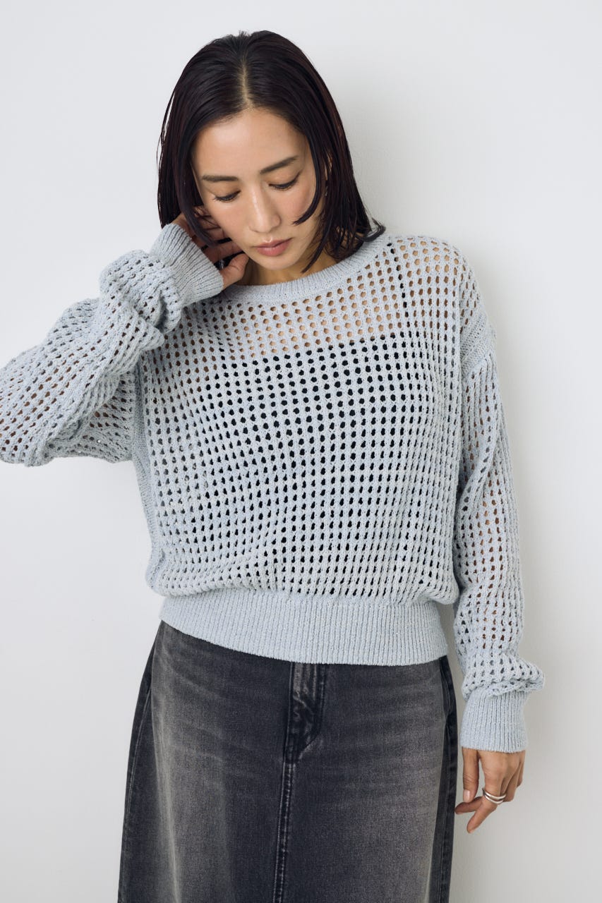 クロップドメッシュニット L/BLU M
