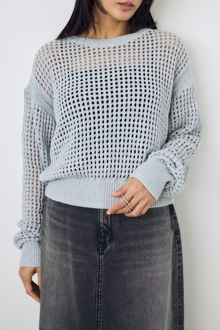 クロップドメッシュニット L/BLU M