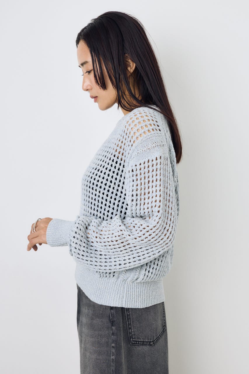 クロップドメッシュニット L/BLU M