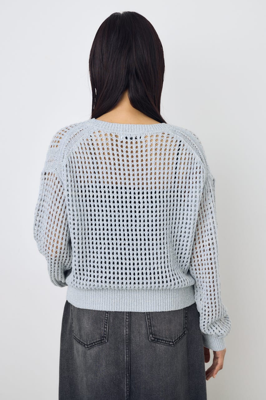 クロップドメッシュニット L/BLU M