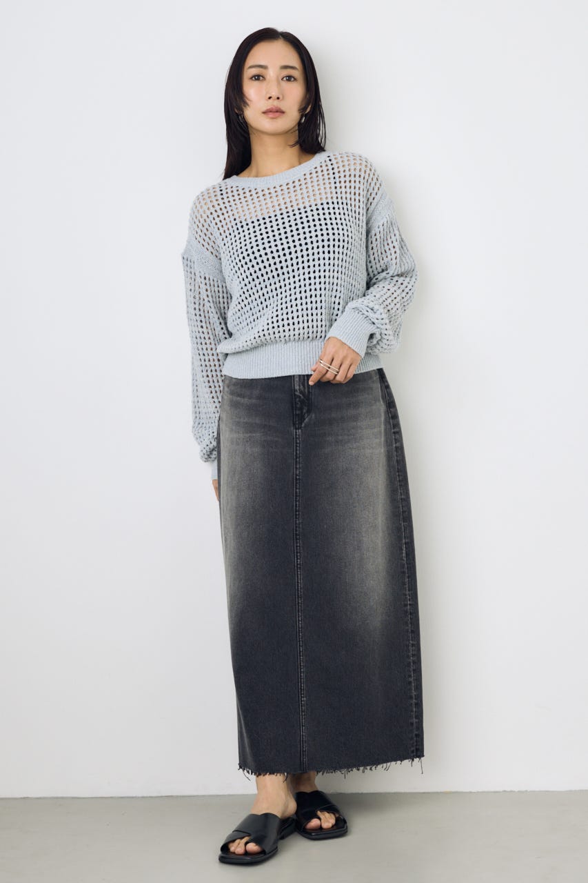 クロップドメッシュニット L/BLU M
