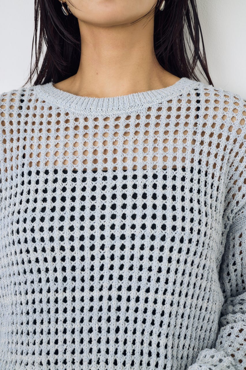 クロップドメッシュニット L/BLU M