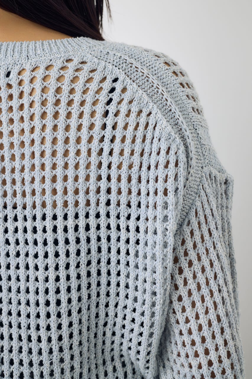 クロップドメッシュニット L/BLU M