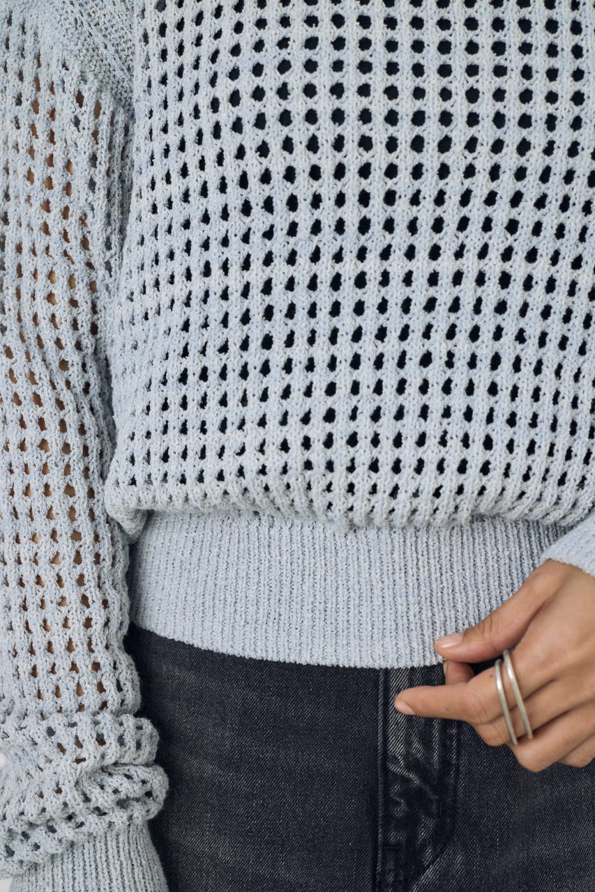 クロップドメッシュニット L/BLU M