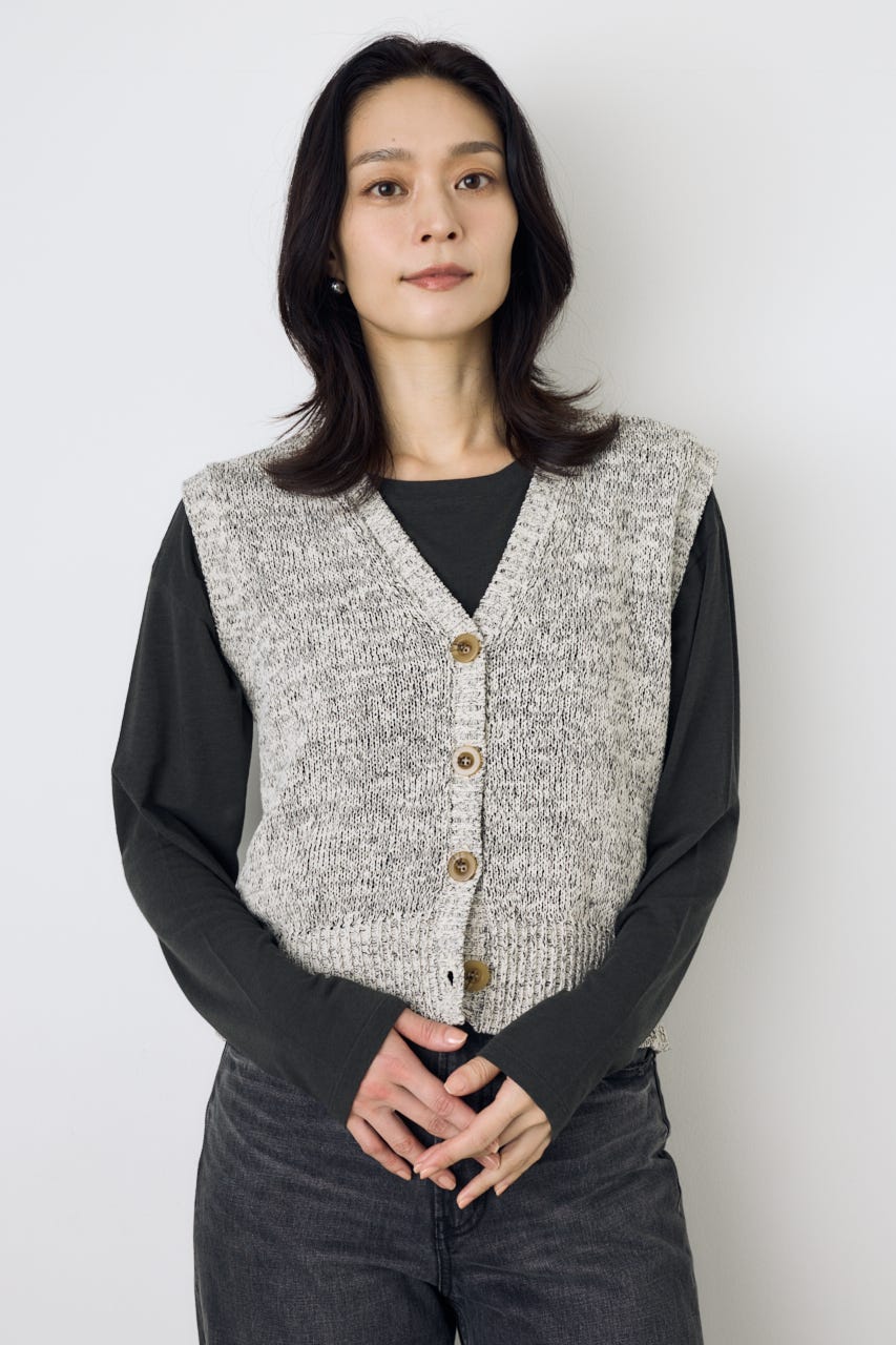 テープヤーンニットジレ 柄WHT M