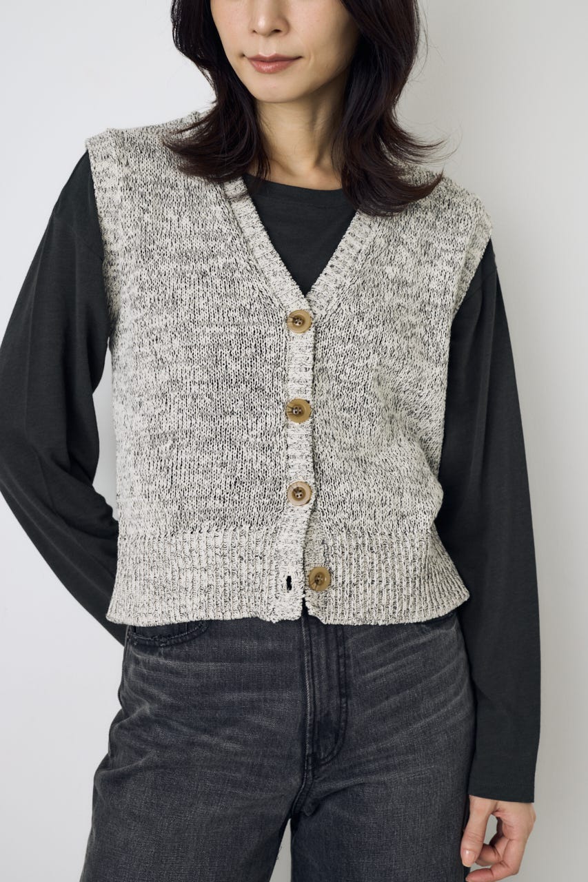 テープヤーンニットジレ 柄WHT M