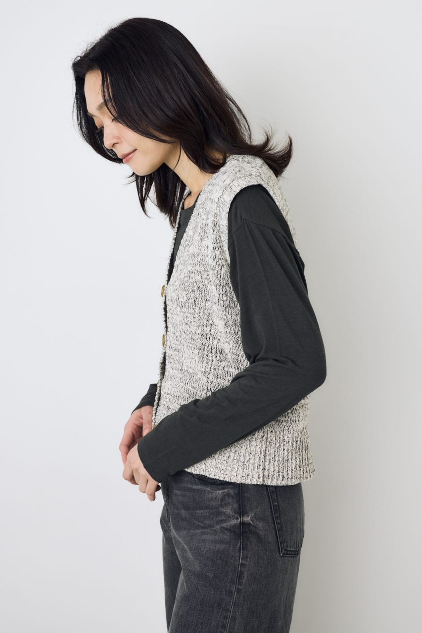 テープヤーンニットジレ 柄WHT M