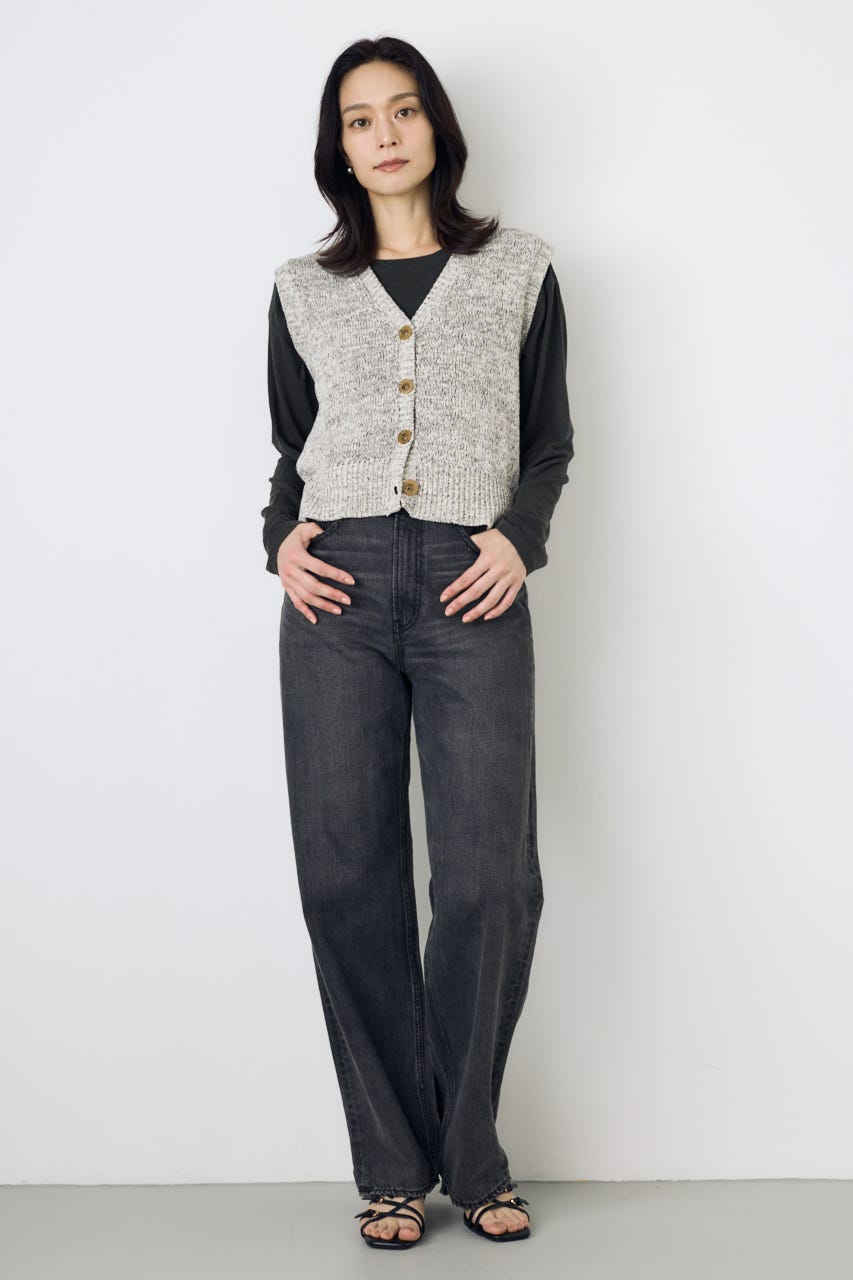 テープヤーンニットジレ 柄WHT M