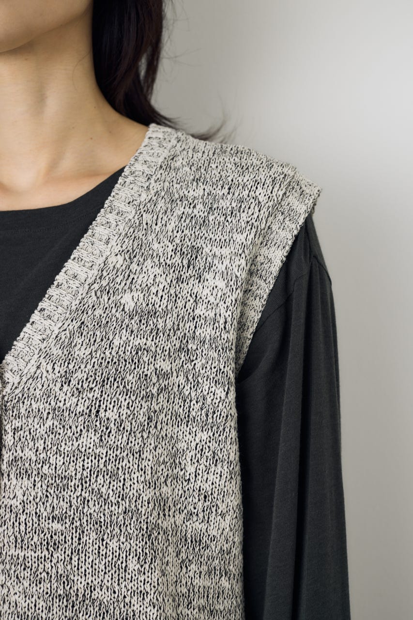 テープヤーンニットジレ 柄WHT M