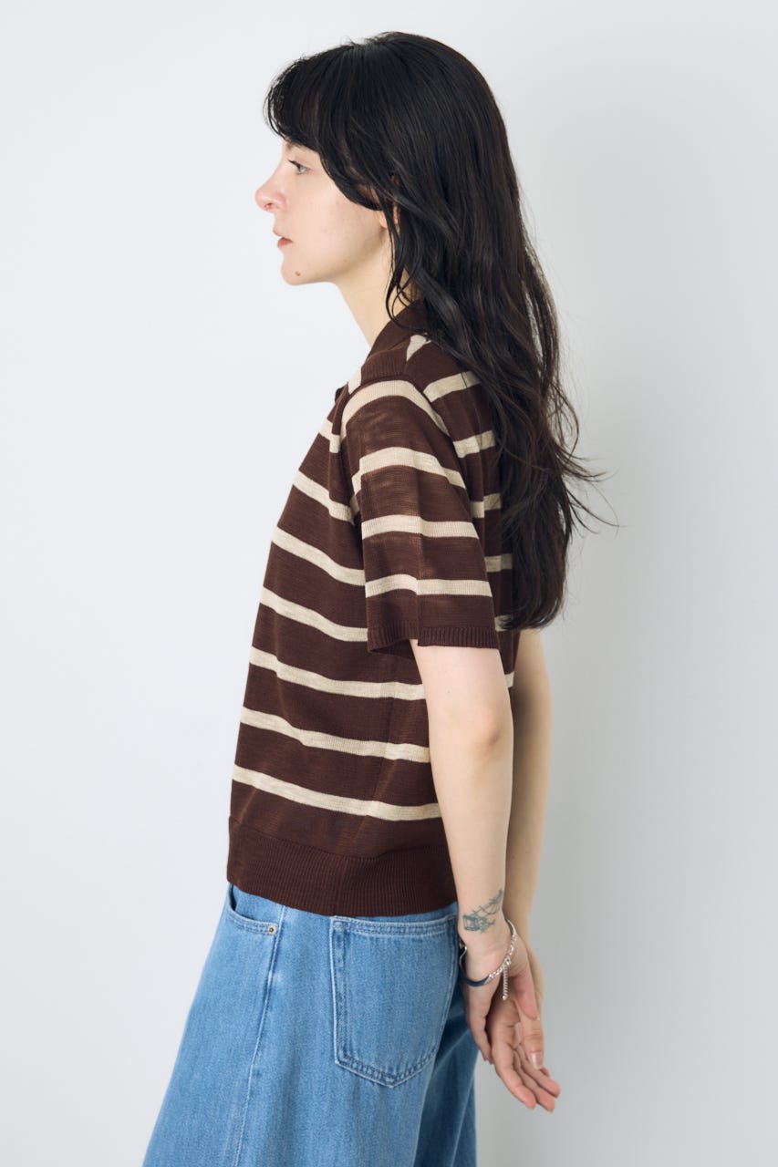 シアーポロニットトップス 柄BRN S