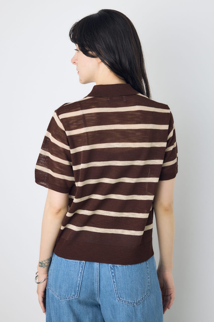 シアーポロニットトップス 柄BRN S