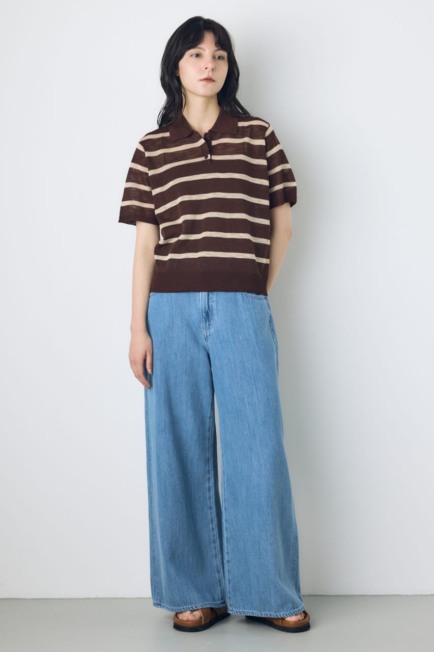 シアーポロニットトップス 柄BRN S