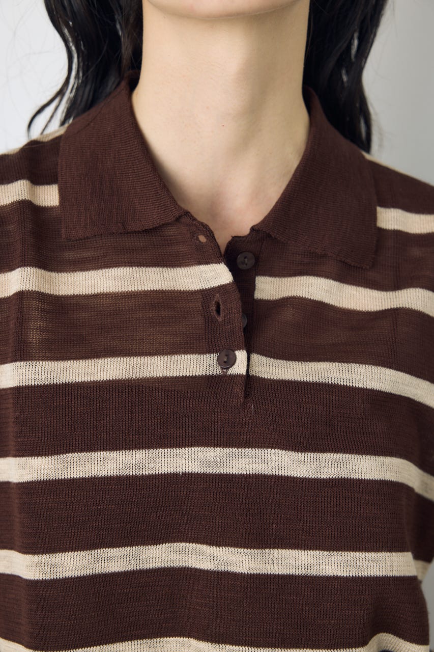 シアーポロニットトップス 柄BRN S