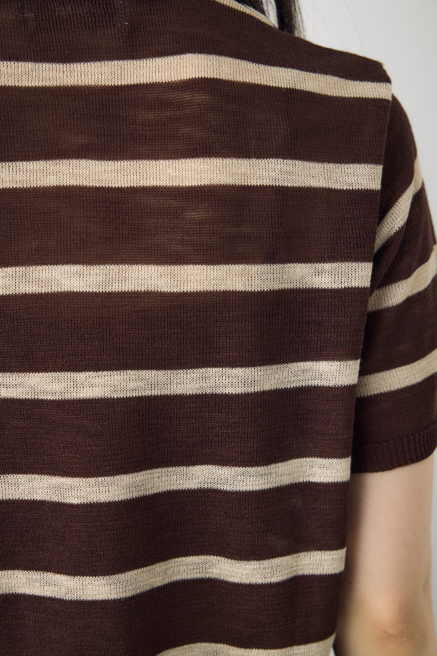 シアーポロニットトップス 柄BRN S