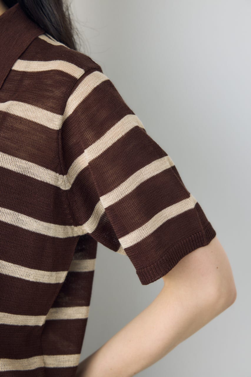 シアーポロニットトップス 柄BRN S