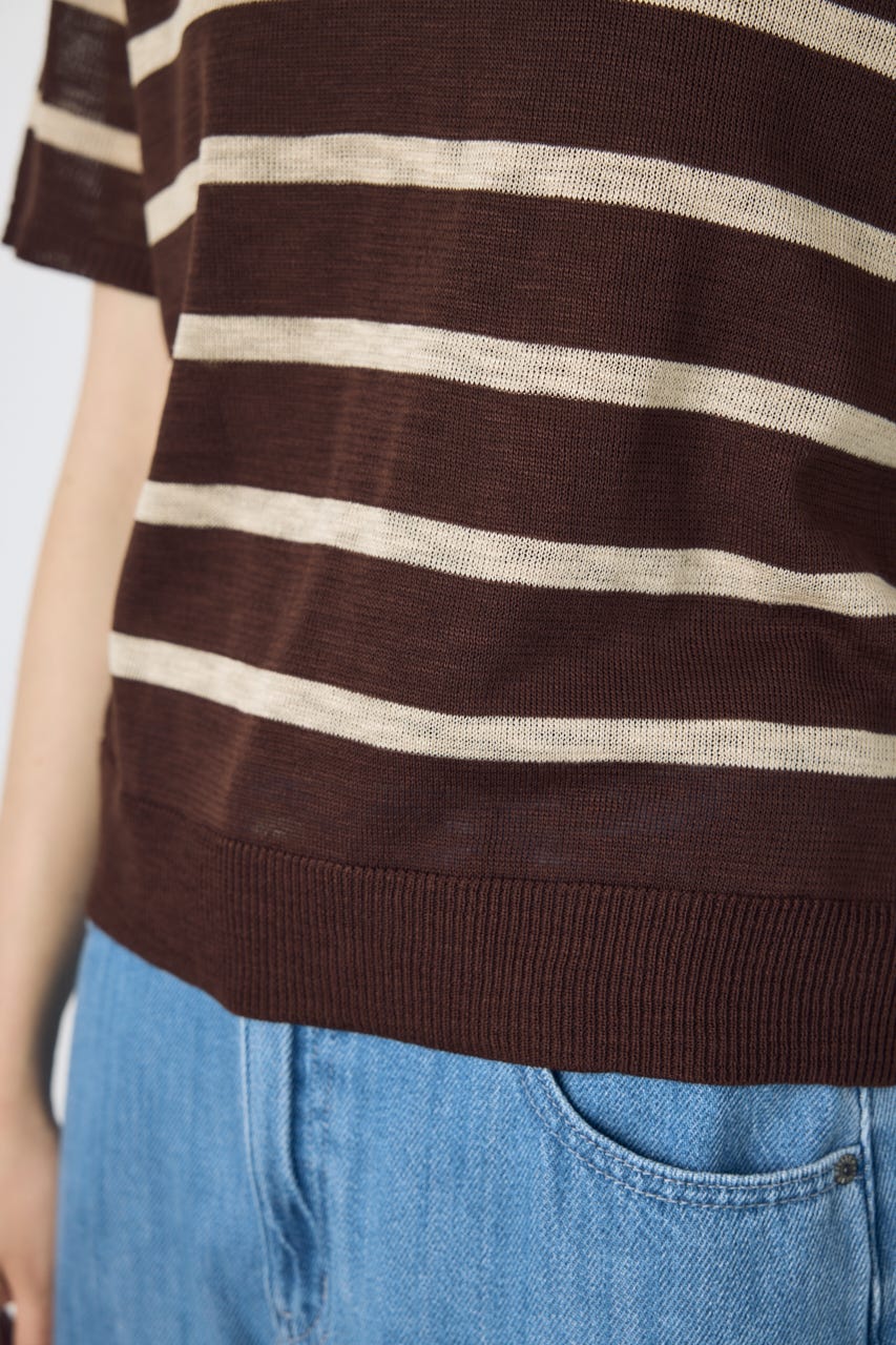 シアーポロニットトップス 柄BRN S