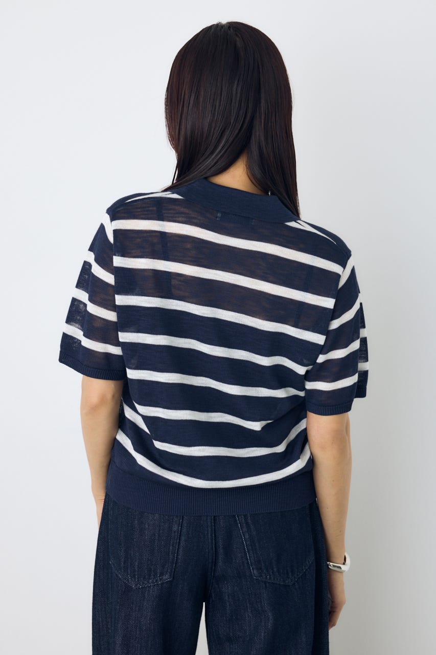 シアーポロニットトップス 柄NVY S