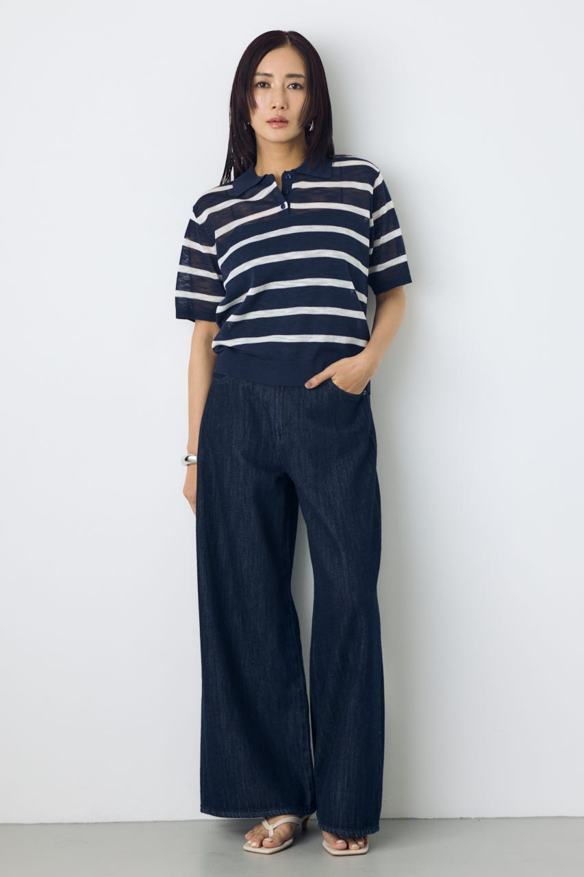 シアーポロニットトップス 柄NVY S