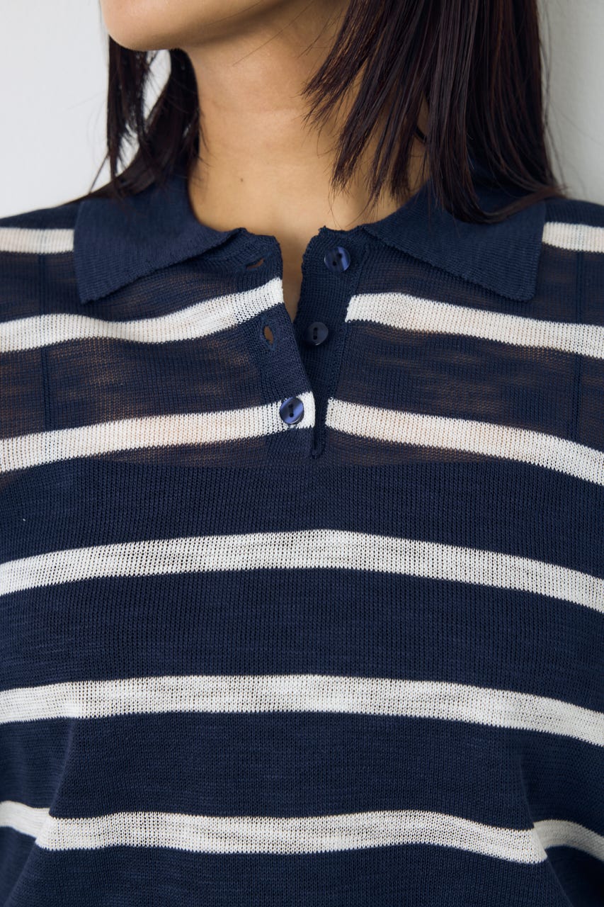 シアーポロニットトップス 柄NVY S