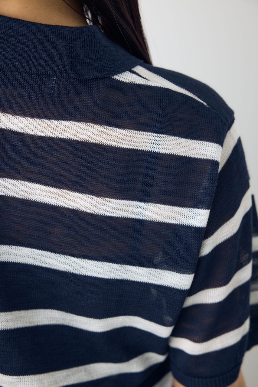 シアーポロニットトップス 柄NVY S