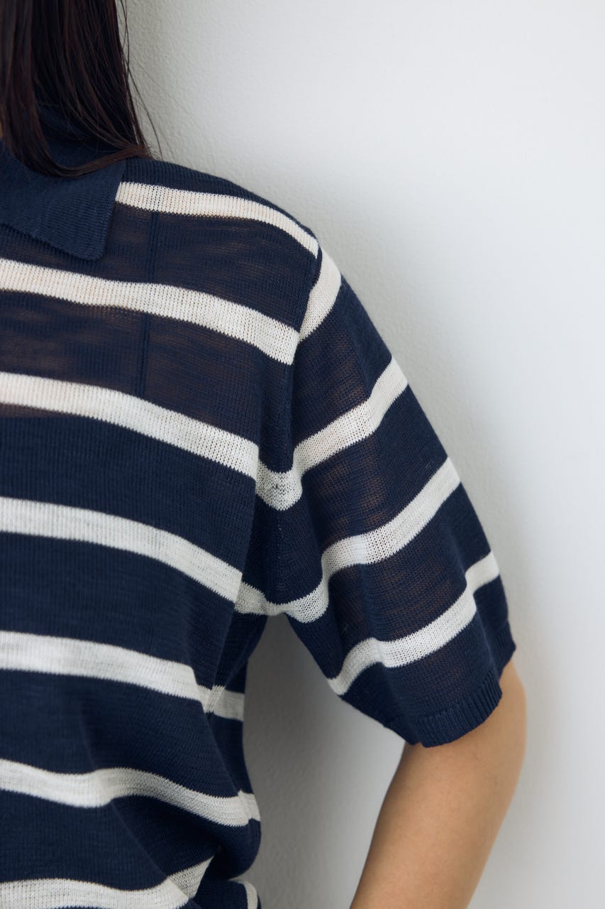 シアーポロニットトップス 柄NVY S