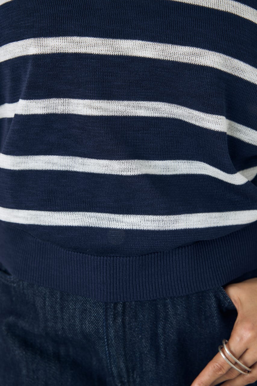 シアーポロニットトップス 柄NVY S