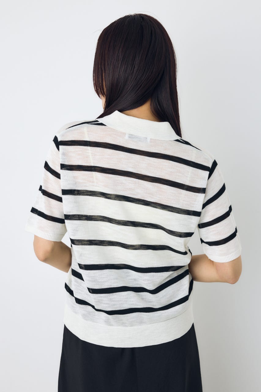 シアーポロニットトップス 柄WHT M