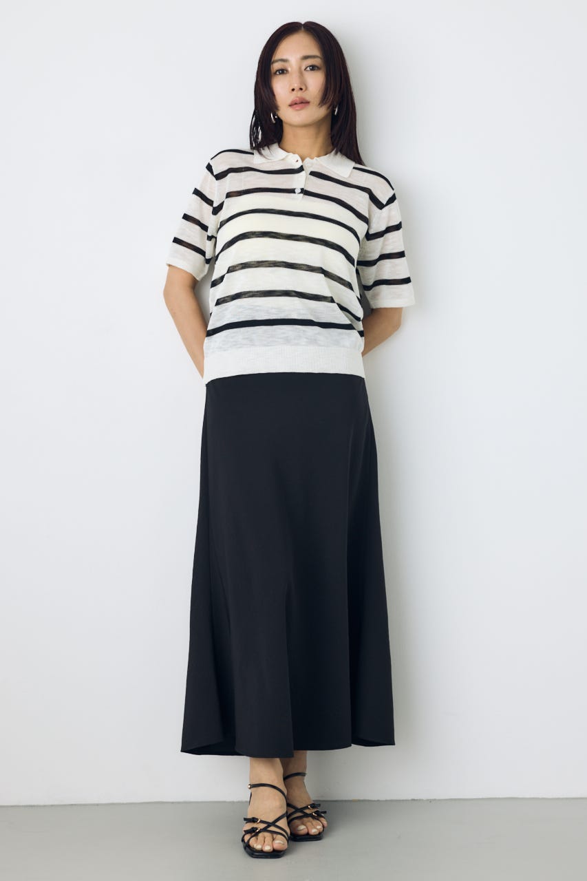 シアーポロニットトップス 柄WHT M