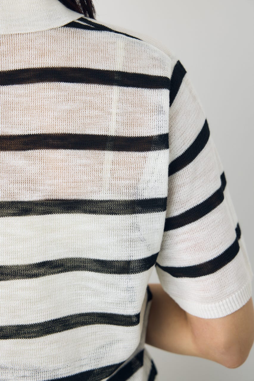 シアーポロニットトップス 柄WHT M