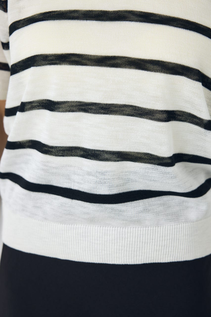 シアーポロニットトップス 柄WHT M