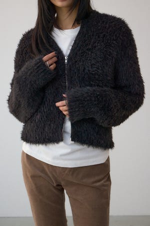 Wジップシャギーニットカーディガン