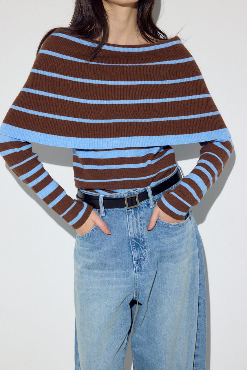 オフショルニットトップス 柄BRN FREE