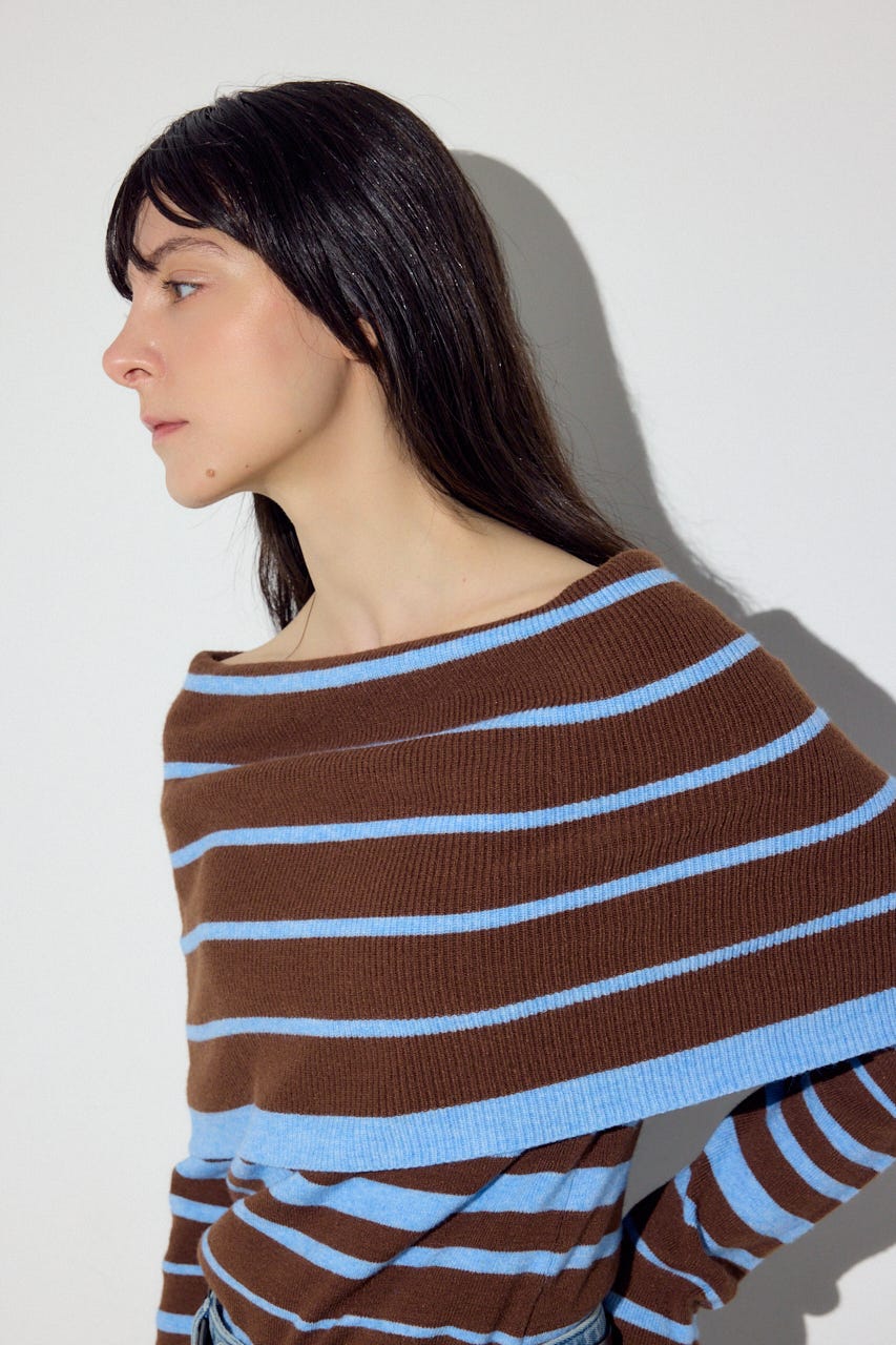 オフショルニットトップス 柄BRN FREE