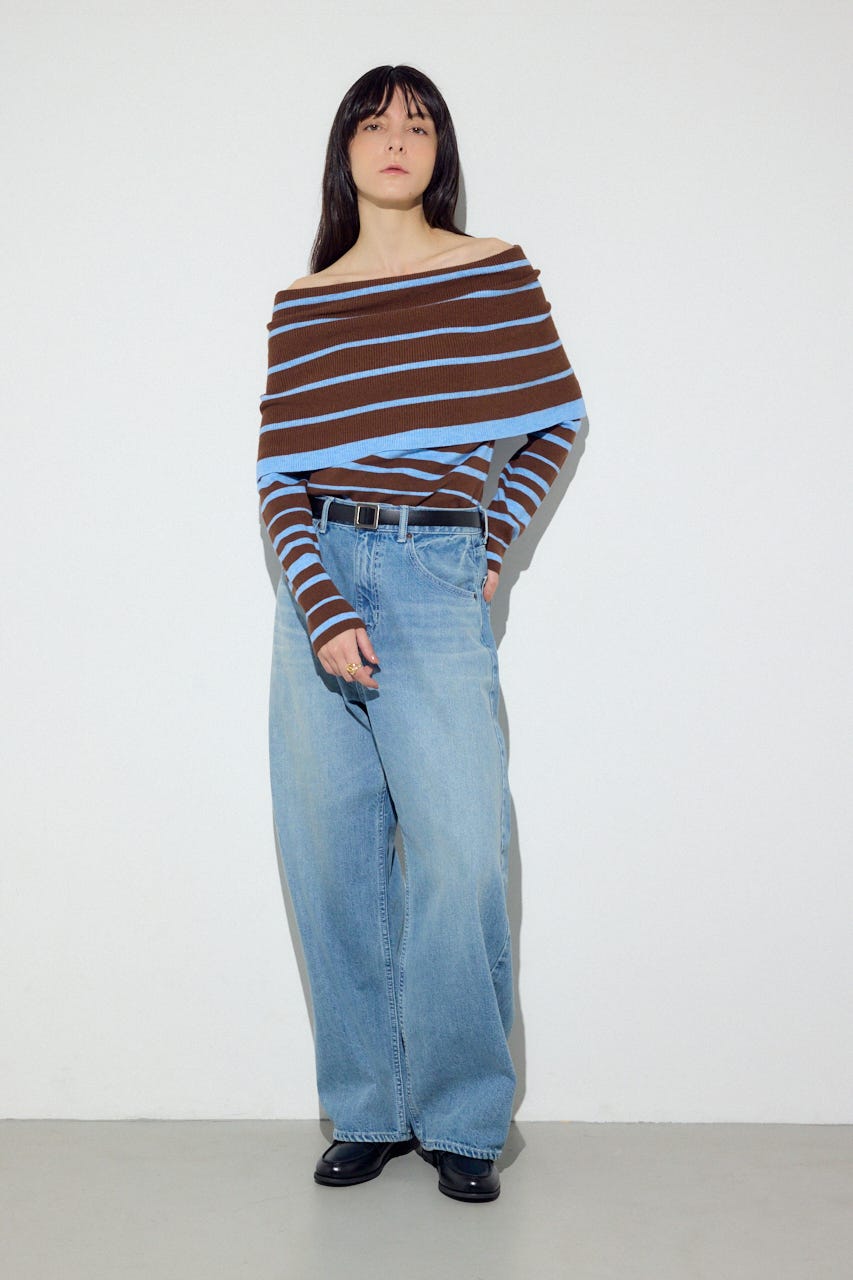 オフショルニットトップス 柄BRN FREE