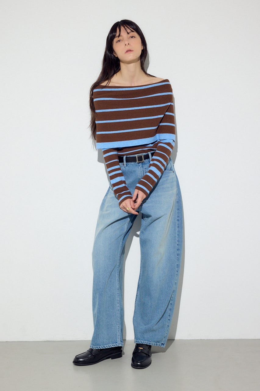 オフショルニットトップス 柄BRN FREE