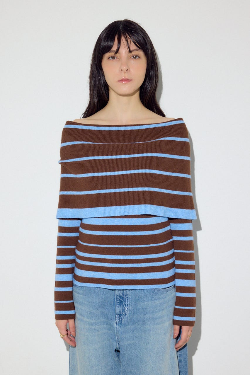 オフショルニットトップス 柄BRN FREE